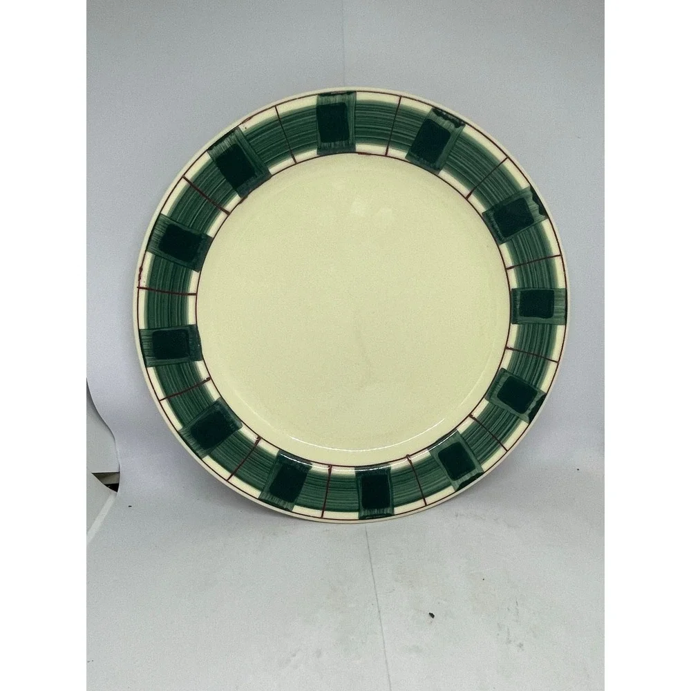 Hartstone USA Buffalo Check Dinner Plate Green Cream Plaid Stoneware 10.25in